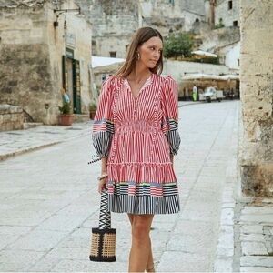 Hunter Ellison Bell Red and Black Striped Mini Dress Size Xs